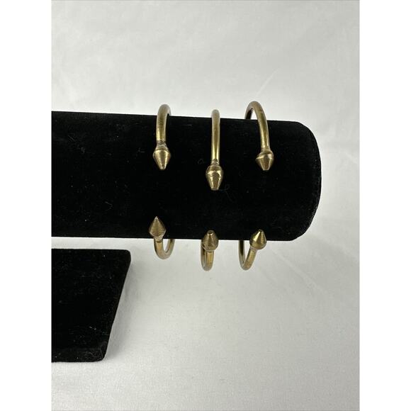 Vintage Brass Hand Forged Brutalist Spike Tip Cuff Bracelet Set of 3 Steampunk - Picture 1 of 7